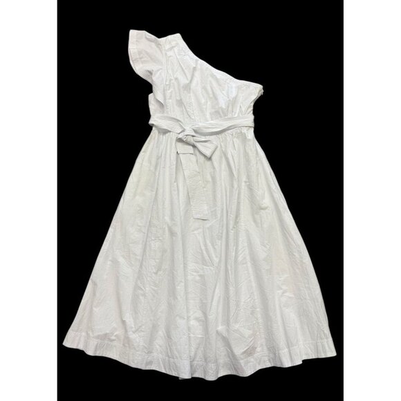 Madewell Sz 16 Dress Ruffled One-Shoulder Midi White Cotton Classic Minimalist - Picture 4 of 8